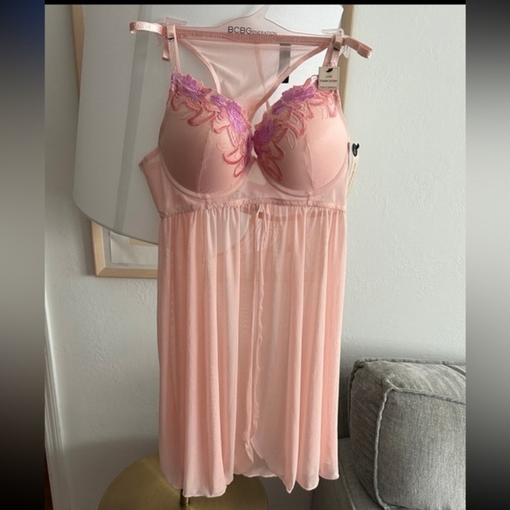 Y2K Lace Pink  Babydoll Push Up Slip Set size L